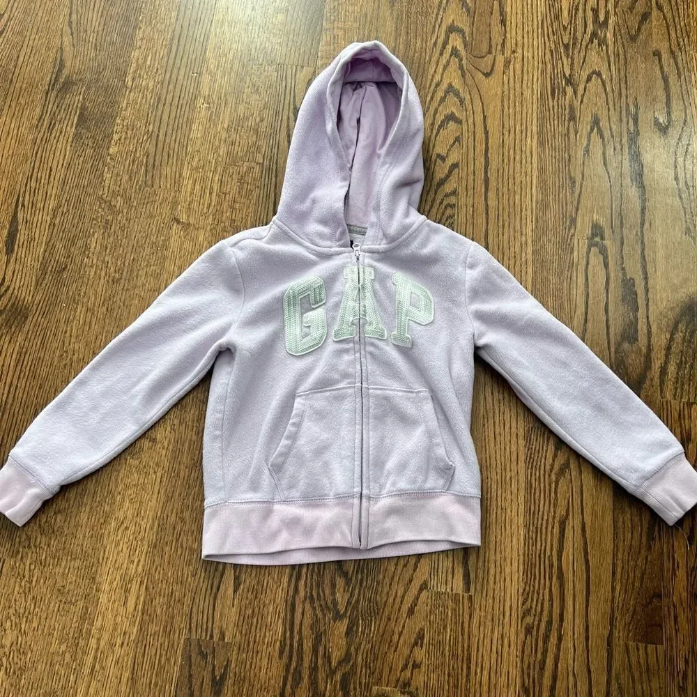 🍭6/$30 Gap Kids Purple Fleece Silver Sequin Full Zip Hoodie - M - 8